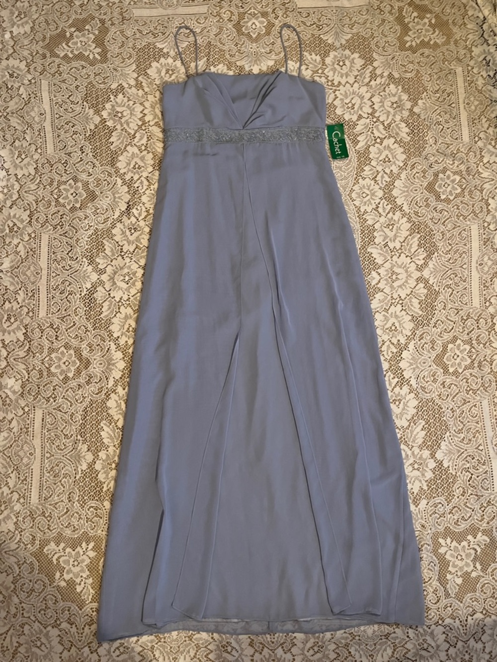 Cachet Y2K Beaded Chiffon Formal Prom Dress, Periwinkle, Size 10